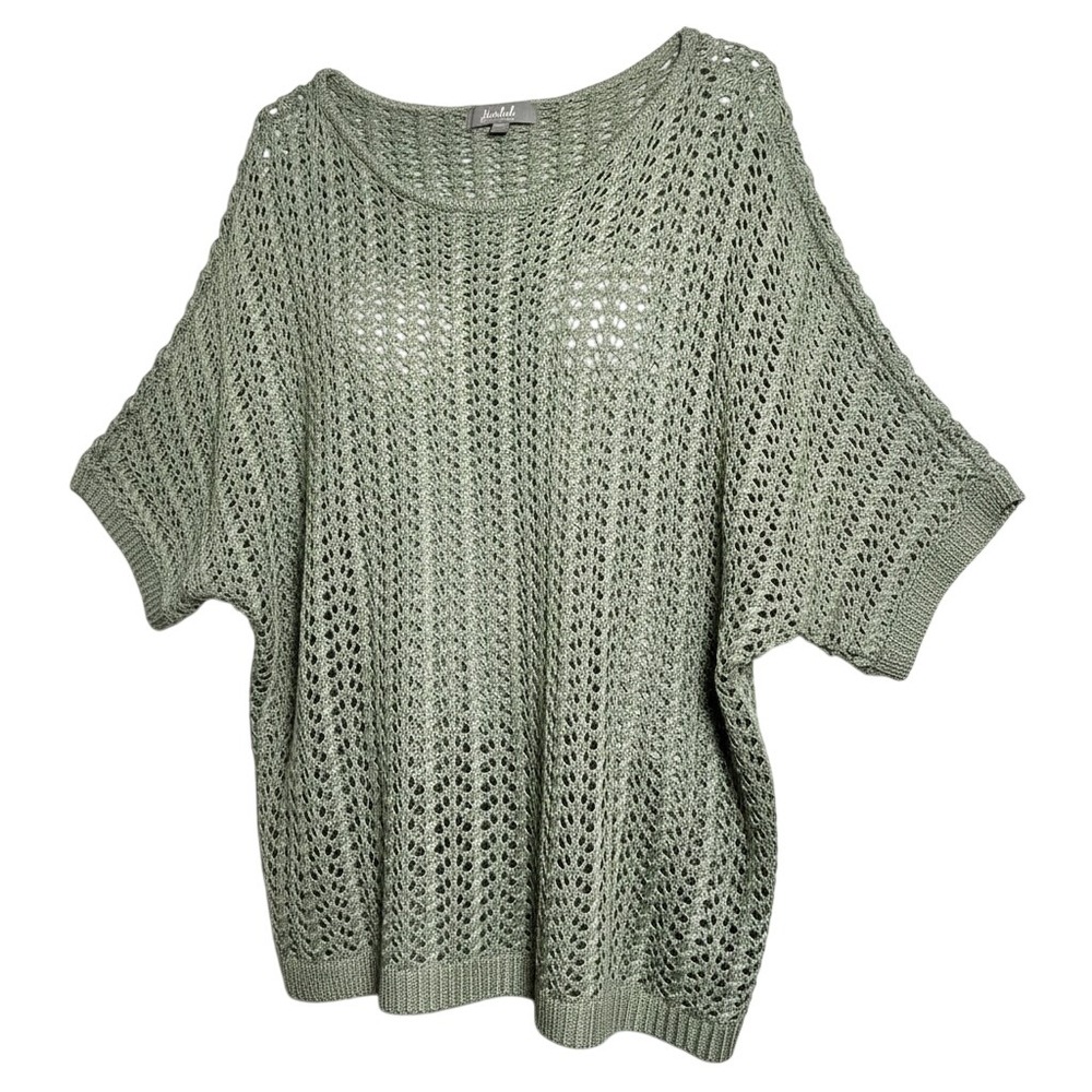 Marled Reunited Clothing Sage Green Open Knit Crochet Dolman Sweater Top Large